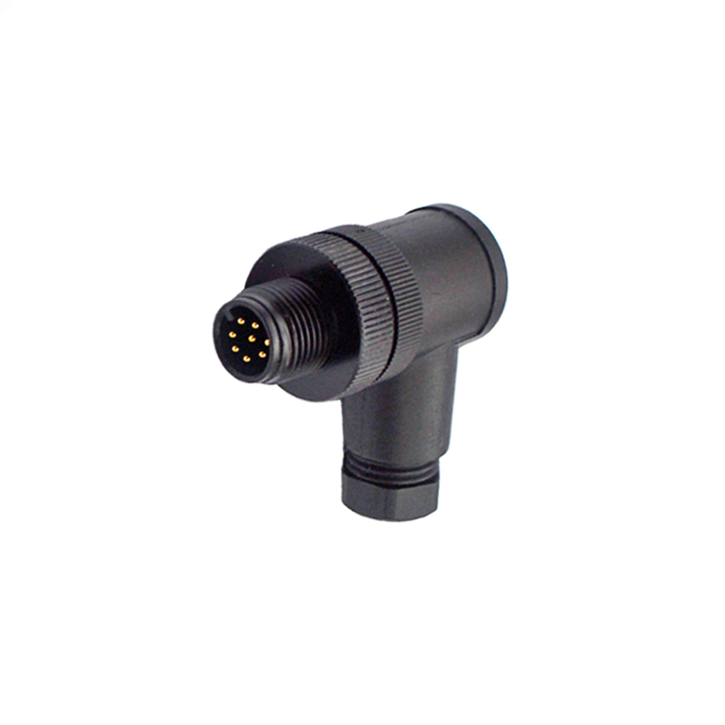 M12 8pins A code male right angle plastic assembly connector PG9 thread, unshielded,suitable cable outer diameter 6.0mm-8.0mm